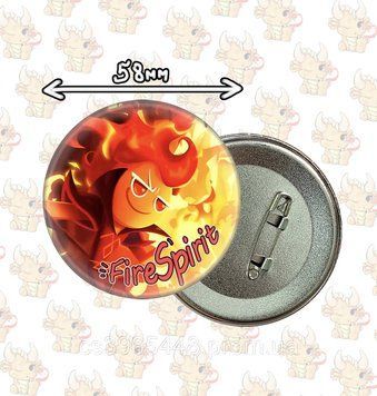 Значок металевий 58мм з Fire Spirite з гри Cookie Run: Kindom 2666035063 фото
